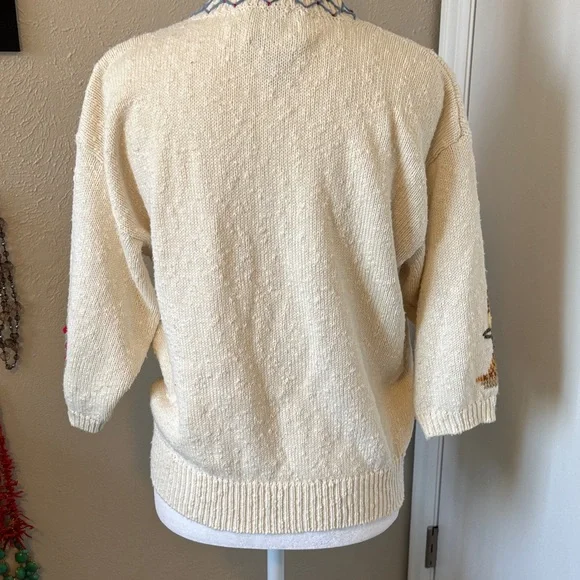 Americana 1990 Embroidered Cream Cardigan Sweater -size M? - Picture 6 of 13